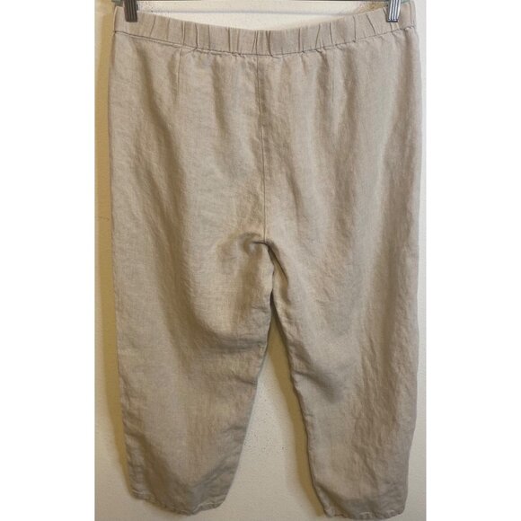 J. Jill Love Linen Women’s 100% Linen Pull On Pants Khaki Beige MEDIUM Cropped - Picture 2 of 3